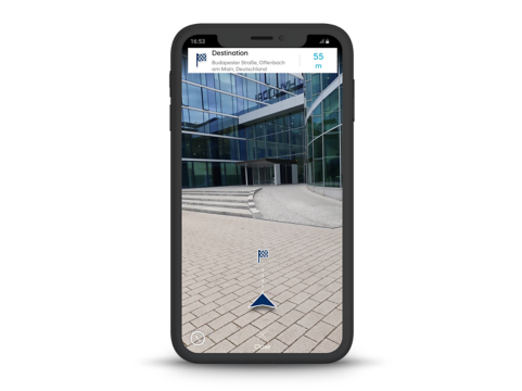 Screenshot aplikace Bluelink na iPhone: navigace na poslední míli.