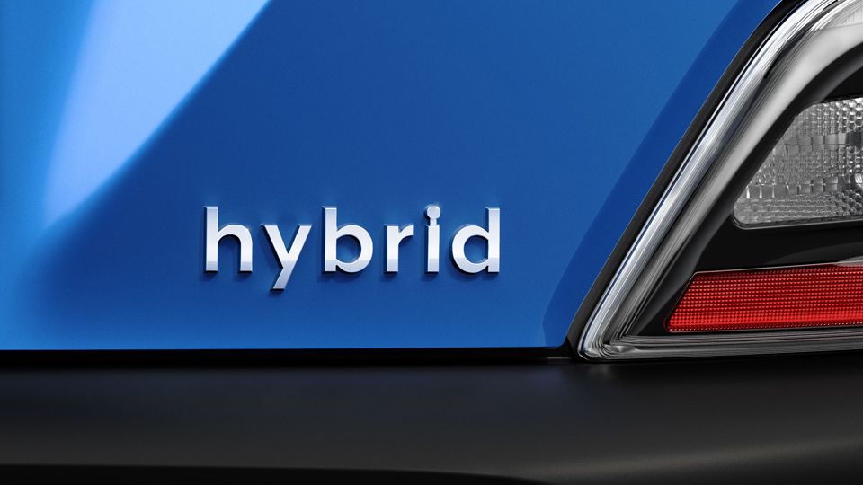 Logo Hybrid na zádi nového kompaktního SUV Hyundai Kona Hybrid.