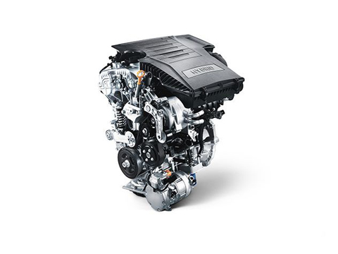 Zobrazení zážehového motoru nového kompaktního SUV Hyundai Kona Hybrid.