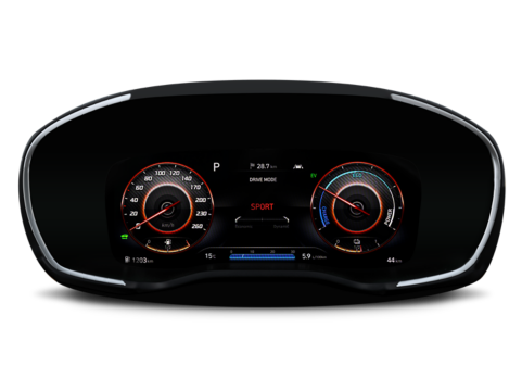 Nový, zcela digitální 12,3″ panel přístrojů nového sedmimístného SUV Hyundai Santa Fe Plug-in Hybrid.