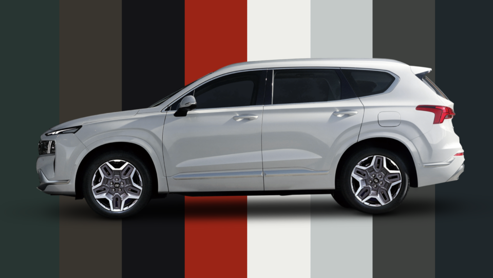 Rozmanitý výběr barev pro nové sedmimístné SUV Hyundai Santa Fe Plug-in Hybrid.