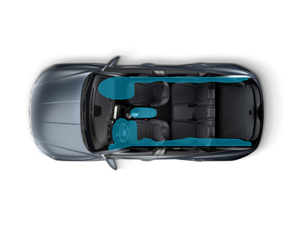 Systém sedmi airbagů zvyšující bezpečnost uvnitř zcela nového kompaktního SUV Hyundai TUCSON Hybrid.