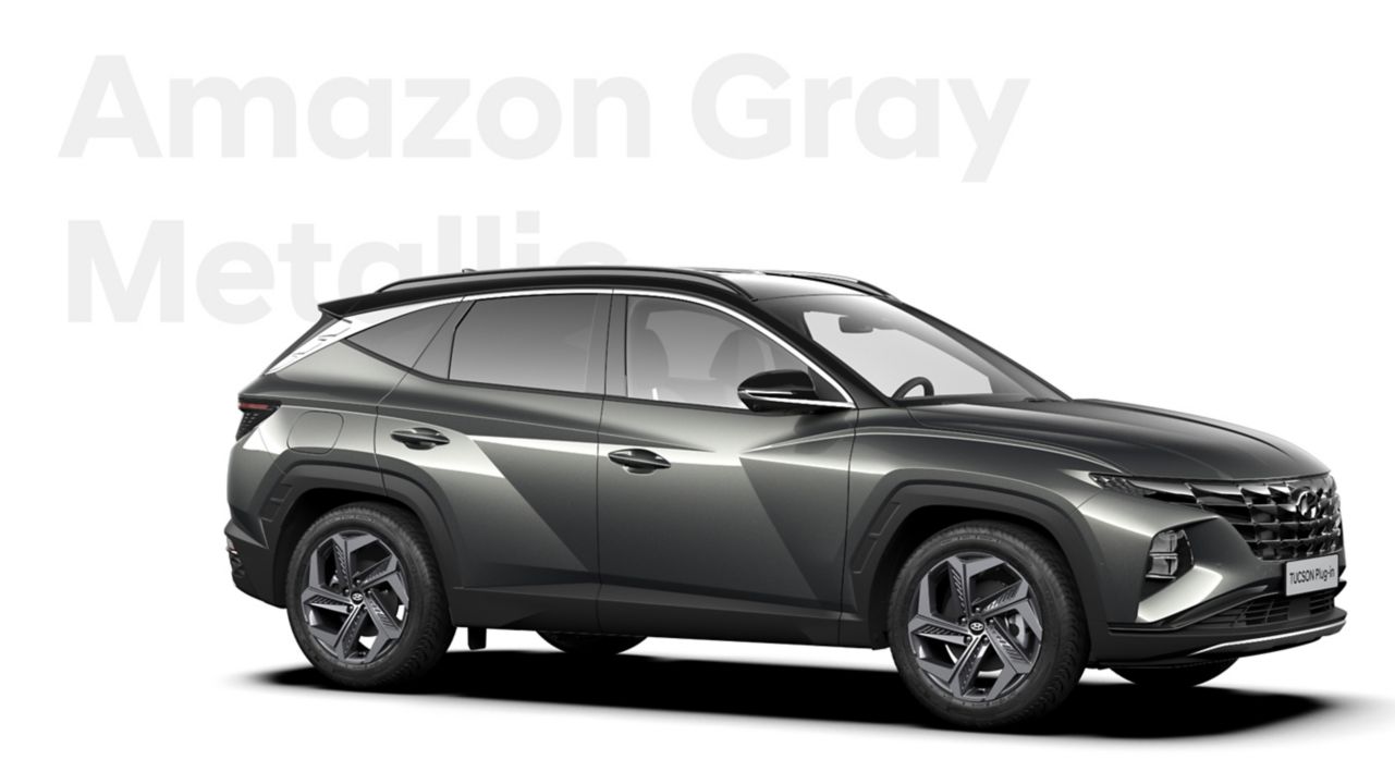 Různé barevné varianty zcela nového kompaktního SUV Hyundai TUCSON Plug-in Hybrid: barva Amazon Gray.