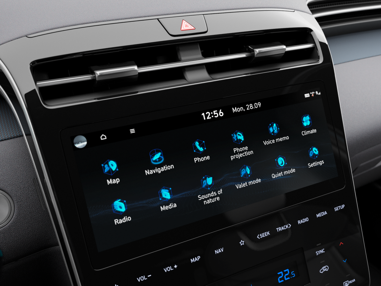Plně digitální dotyková obrazovka v kabině řidiče zcela nového SUV Hyundai TUCSON Plug-in Hybrid.