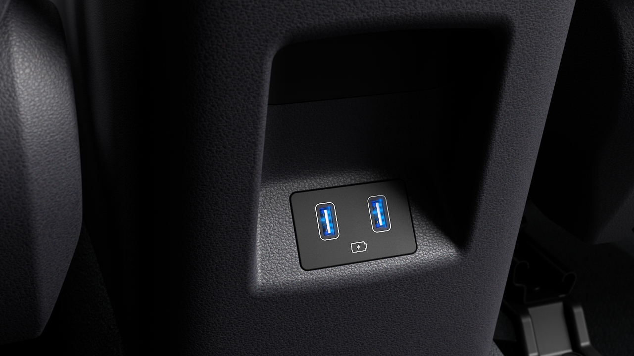 Zadní USB port ve zcela novém SUV Hyundai TUCSON Plug-in Hybrid.